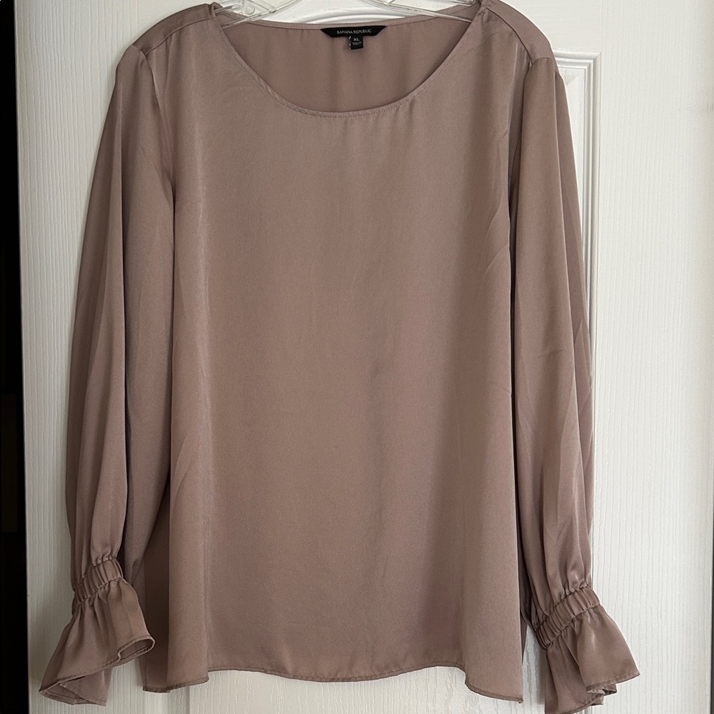 Banana Republic Taupe Blouse with Ruffle Sleeves